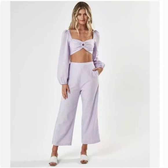 CHARLIE HOLIDAY JOELLE PANT LILAC HIGH RISE WIDE LEG - Picture 7 of 16